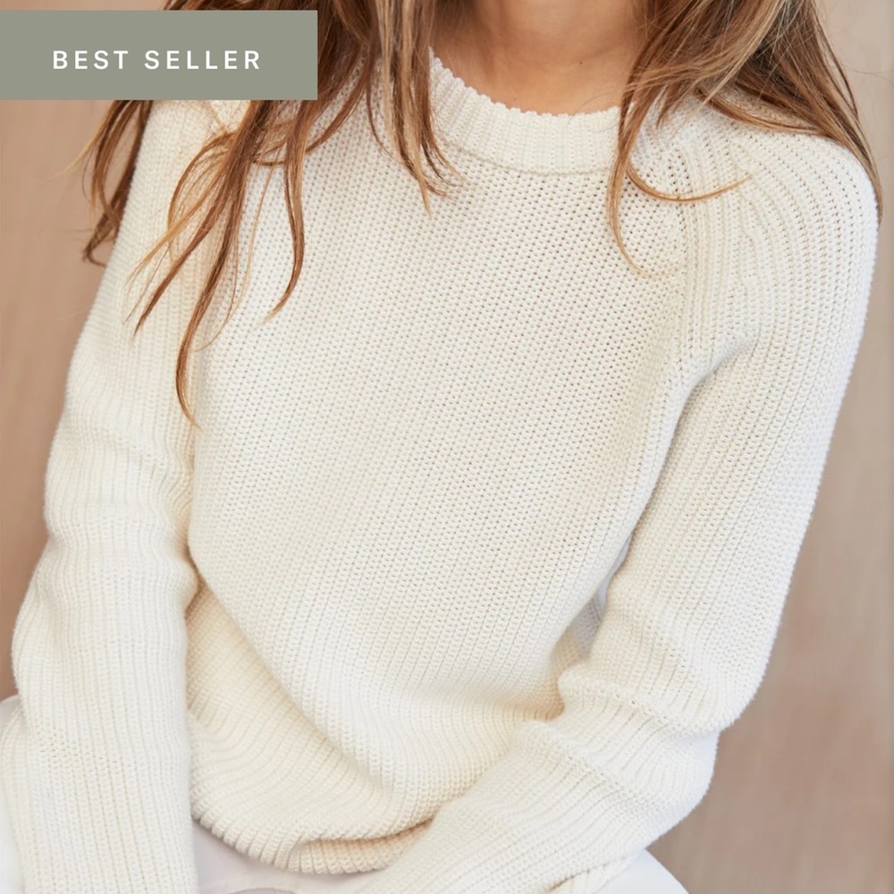 Jenni Kayne Cotton Fisherman Sweater Ivory Small Worn Twice